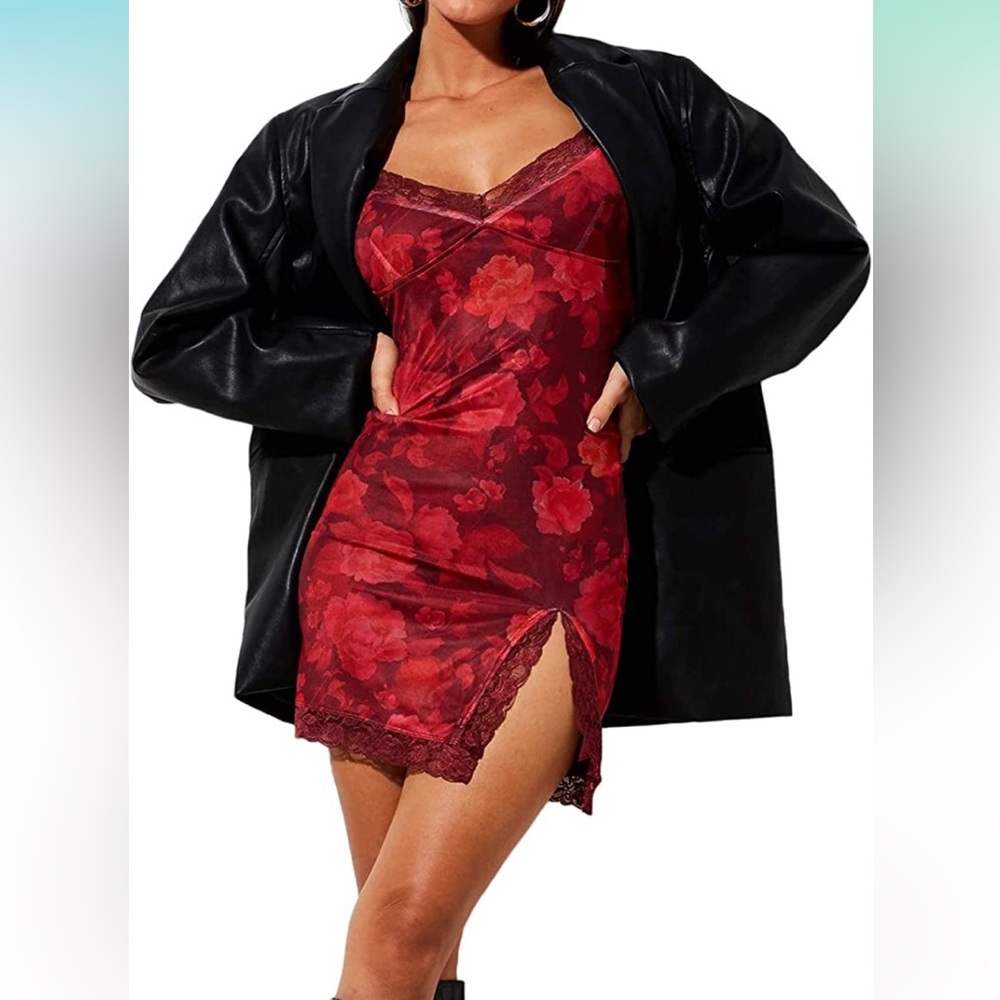 Red Floral Mini Dress Size Small